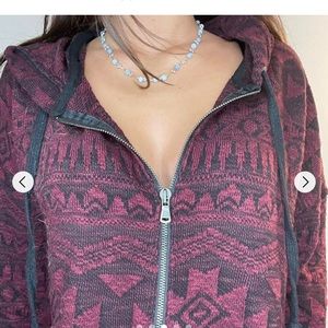 American Eagle Outfitters Women'sBurgundy and Black Hoodie medium